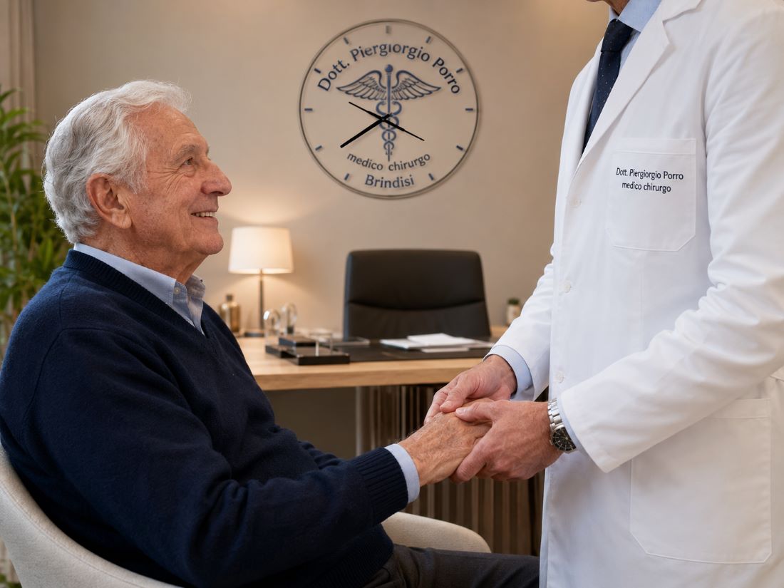 paziente anziano in studio medico con chirurgo Dott. Piergiorgio Porro a Brindisi
